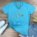 Camiseta Feminina Turquesa Jesus Dourado