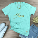 Camiseta Feminina Verde Menta Jesus Dourado