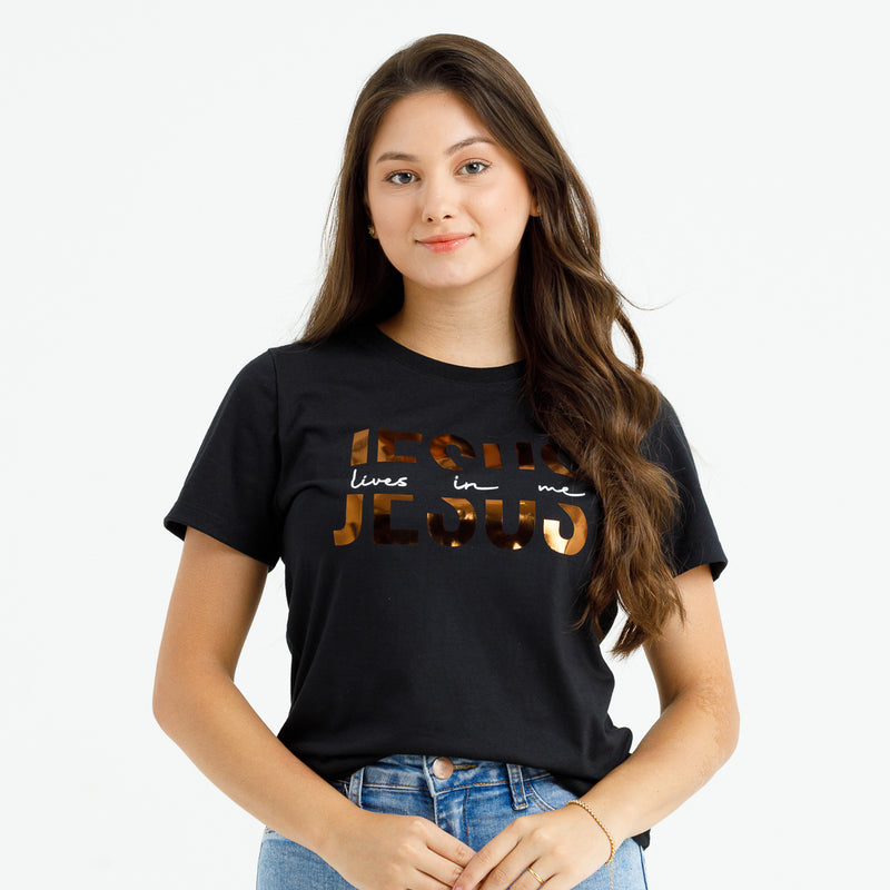 Camiseta Feminina Preta Jesus Lives In Me