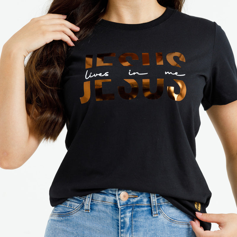 Camiseta Feminina Preta Jesus Lives In Me