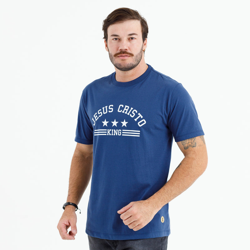 Camiseta Masculina Azul Jesus Cristo King