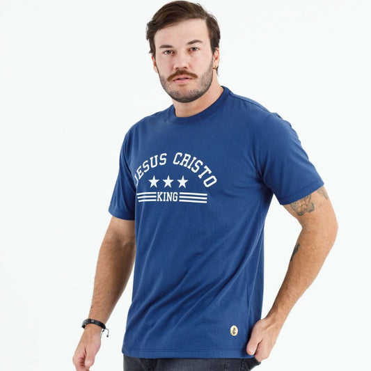Camiseta Masculina Azul Jesus Cristo King