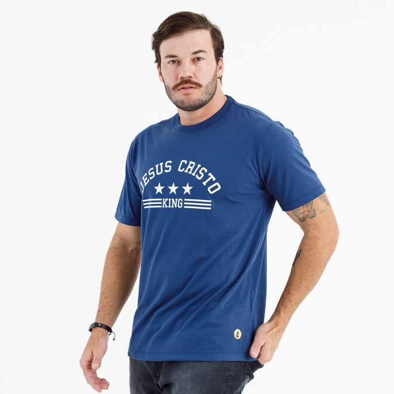 Camiseta Masculina Azul Jesus Cristo King