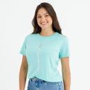 Camiseta Feminina Verde Menta Cruz Prata Jesus Cristo