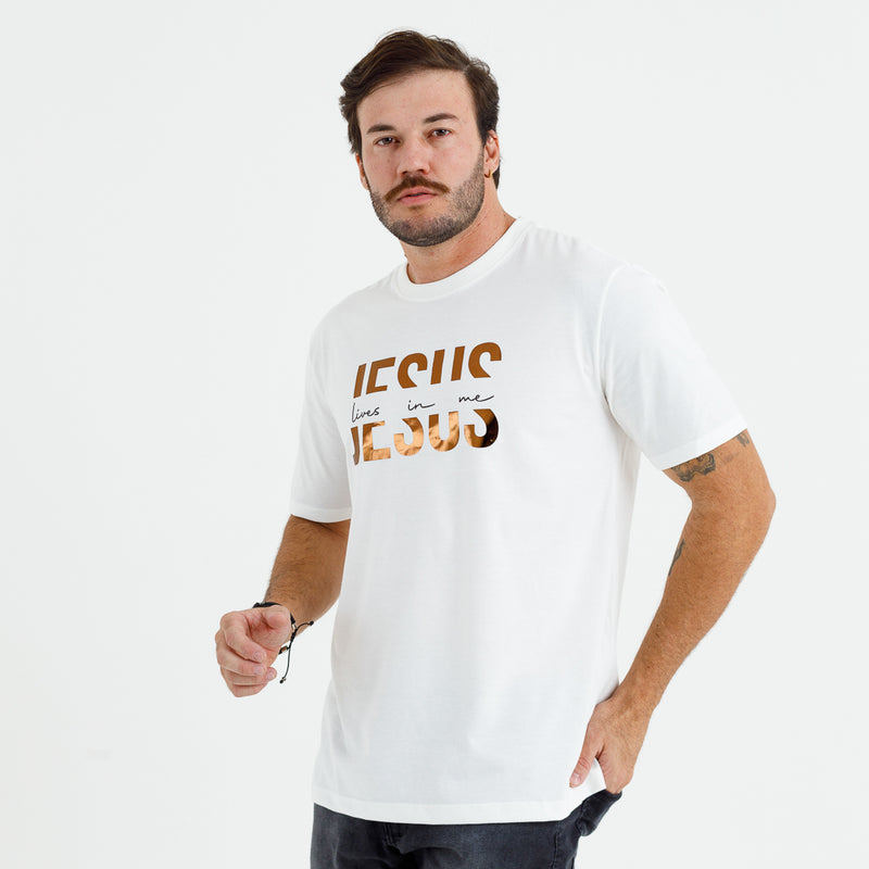 Camiseta Masculina Branca Jesus Lives In Me