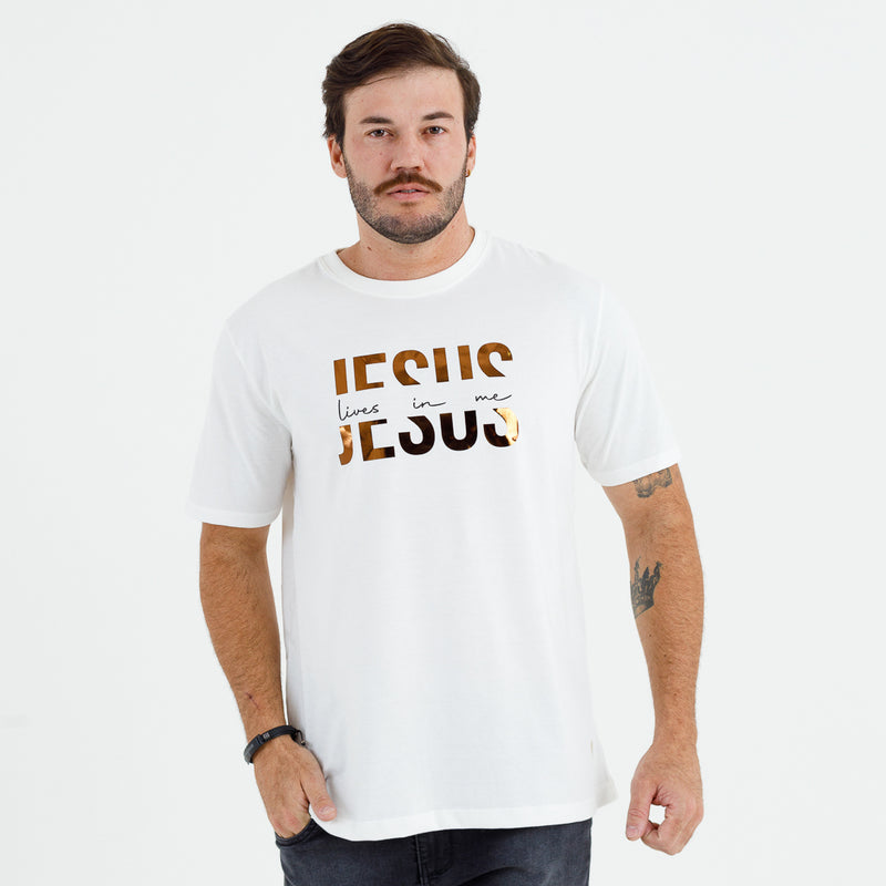 Camiseta Masculina Branca Jesus Lives In Me