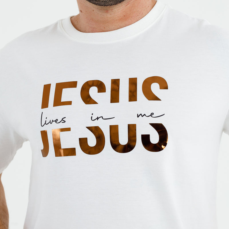 Camiseta Masculina Branca Jesus Lives In Me