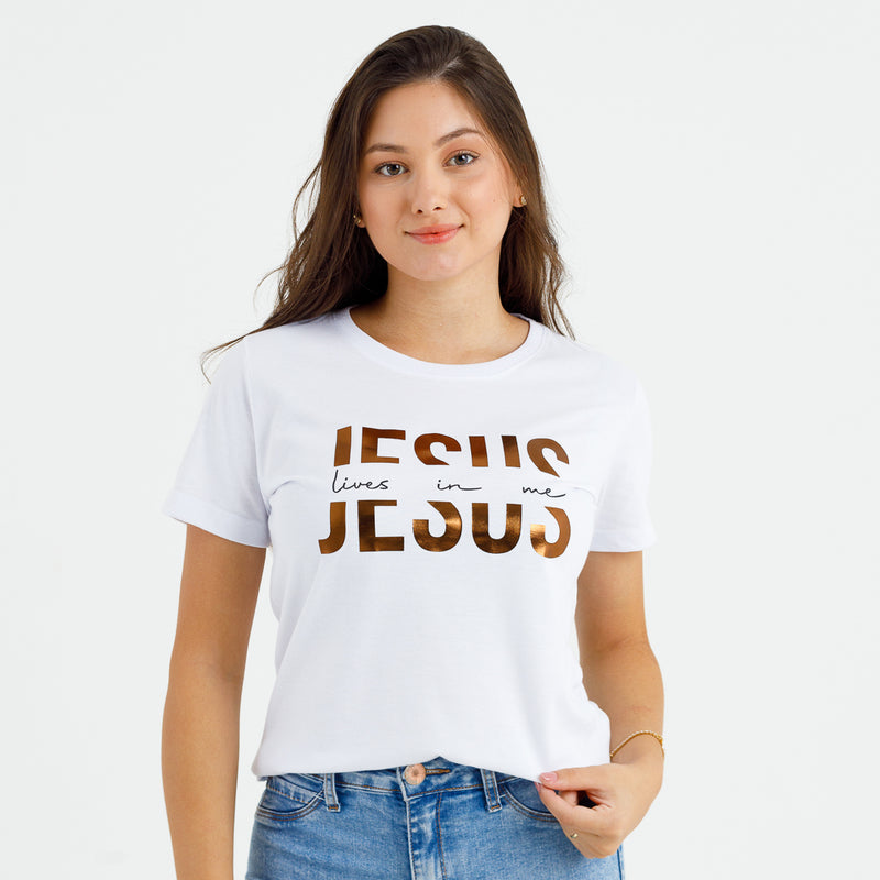 Camiseta Feminina Branca Jesus lives in me