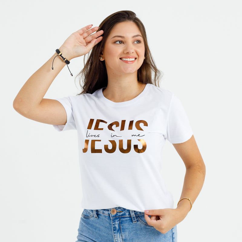 Camiseta Feminina Branca Jesus lives in me