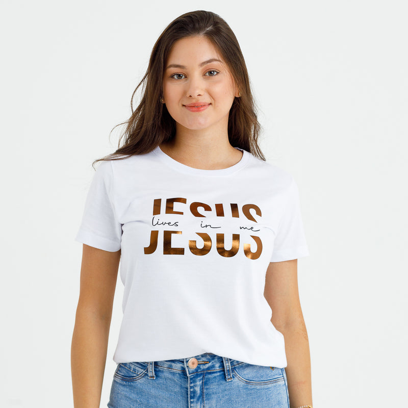 Camiseta Feminina Branca Jesus lives in me