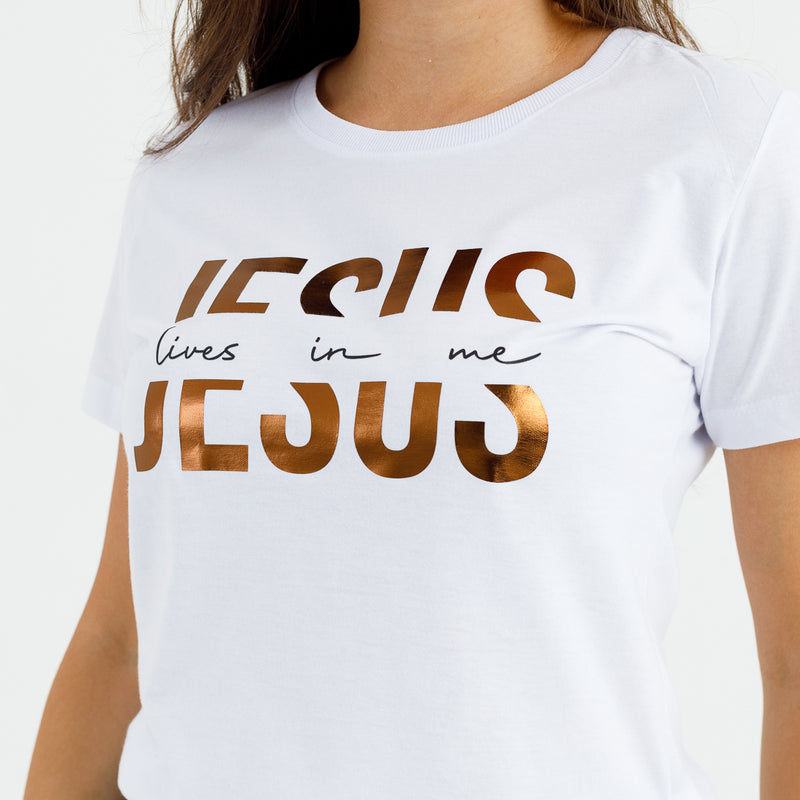 Camiseta Feminina Branca Jesus lives in me