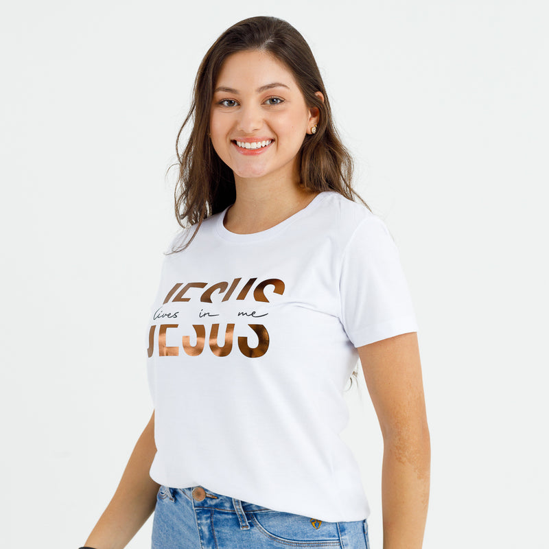 Camiseta Feminina Branca Jesus lives in me