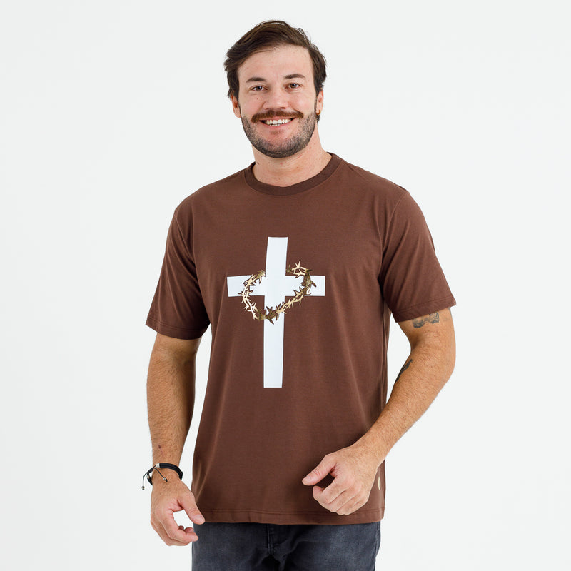 Camiseta Masculina Marrom Cruz Espinhos