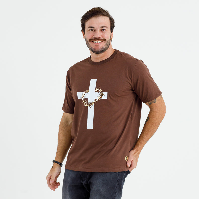 Camiseta Masculina Marrom Cruz Espinhos