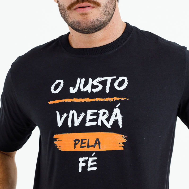 Camiseta Masculina Preta O Justo Viverá Pela Fé