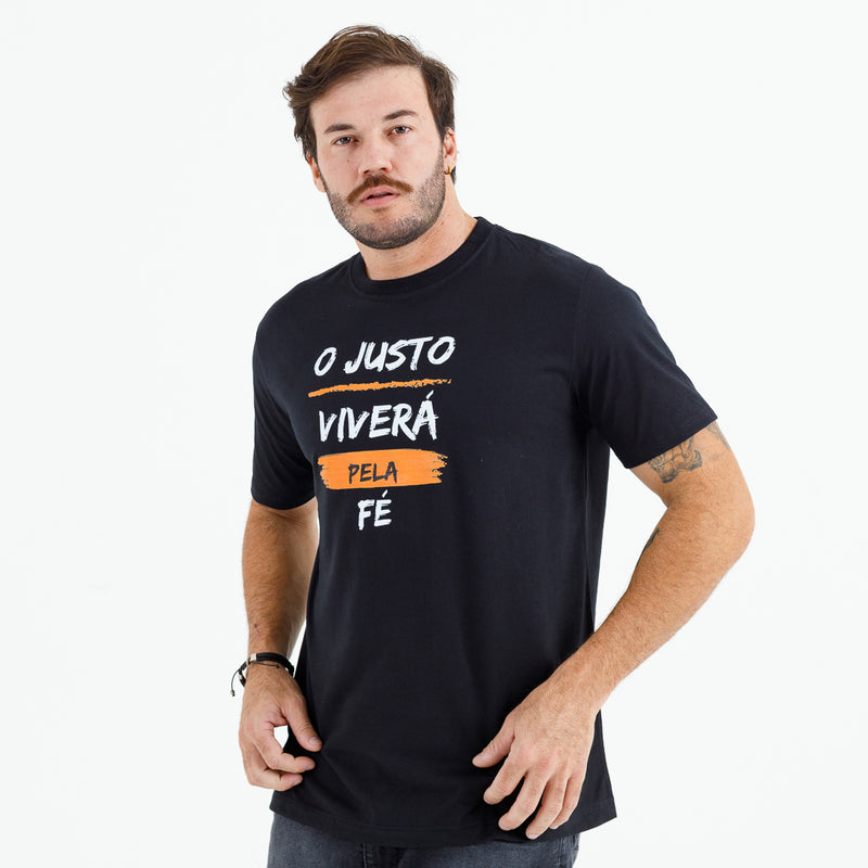 Camiseta Masculina Preta O Justo Viverá Pela Fé