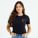 Camiseta Feminina Preta Cruz Coração Minimalista