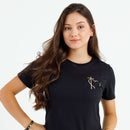 Camiseta Feminina Preta Cruz Coração Minimalista