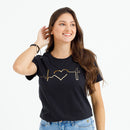 Camiseta Feminina Preta Batimento Coração Dourado