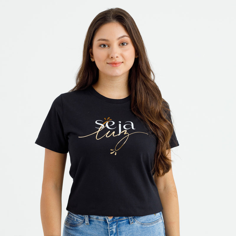 Camiseta Feminina Preta Seja Luz