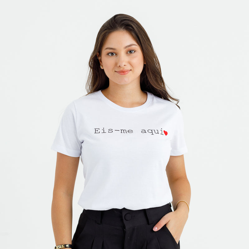 Camiseta Feminina Branca Eis-me aqui