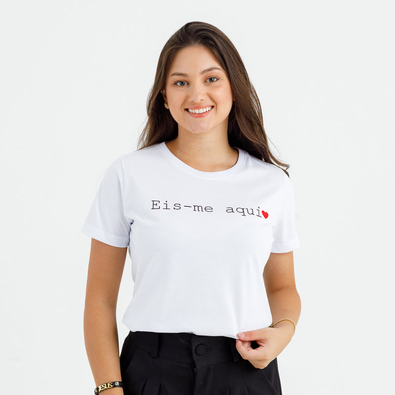 Camiseta Feminina Branca Eis-me aqui