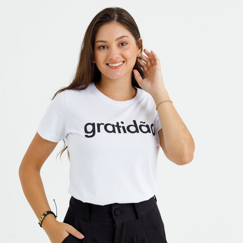 Camiseta Feminina Branca Gratidão