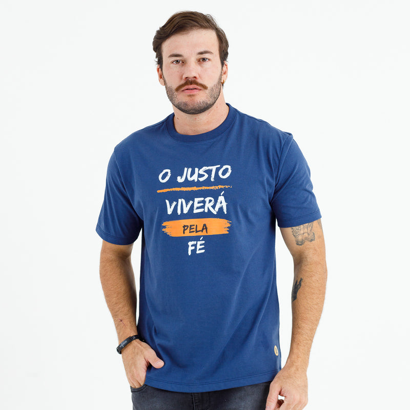 Camiseta Masculina Azul O Justo Viverá Pela Fé