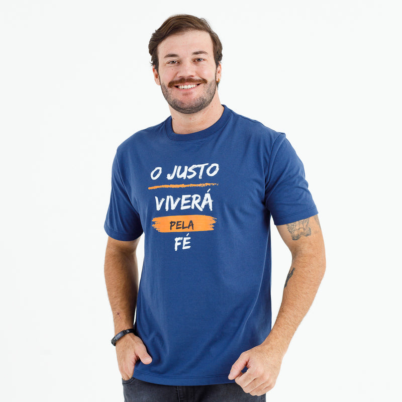 Camiseta Masculina Azul O Justo Viverá Pela Fé