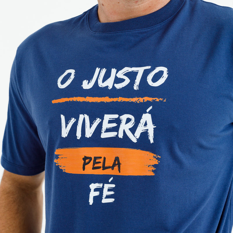 Camiseta Masculina Azul O Justo Viverá Pela Fé