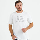 Camiseta Masculina Off White Ele vive Ele reina Ele voltará