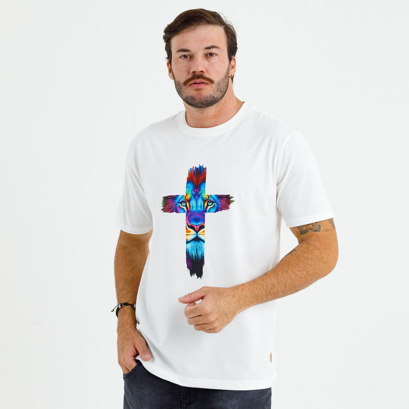 Camiseta Masculina Off White Cruz Leão Azul