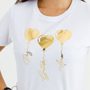 Camiseta Feminina Branca Coração Paz Amor Dourado