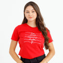 Camiseta Feminina Vermelha Paz Saúde Esperança Coroa