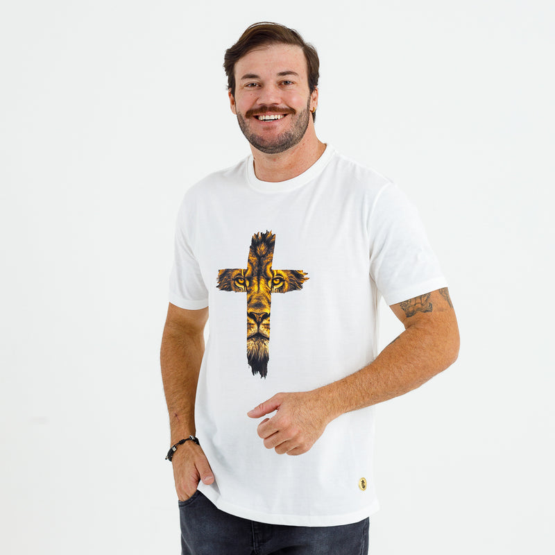 Camiseta Masculina Off White Cruz Leão Dourado