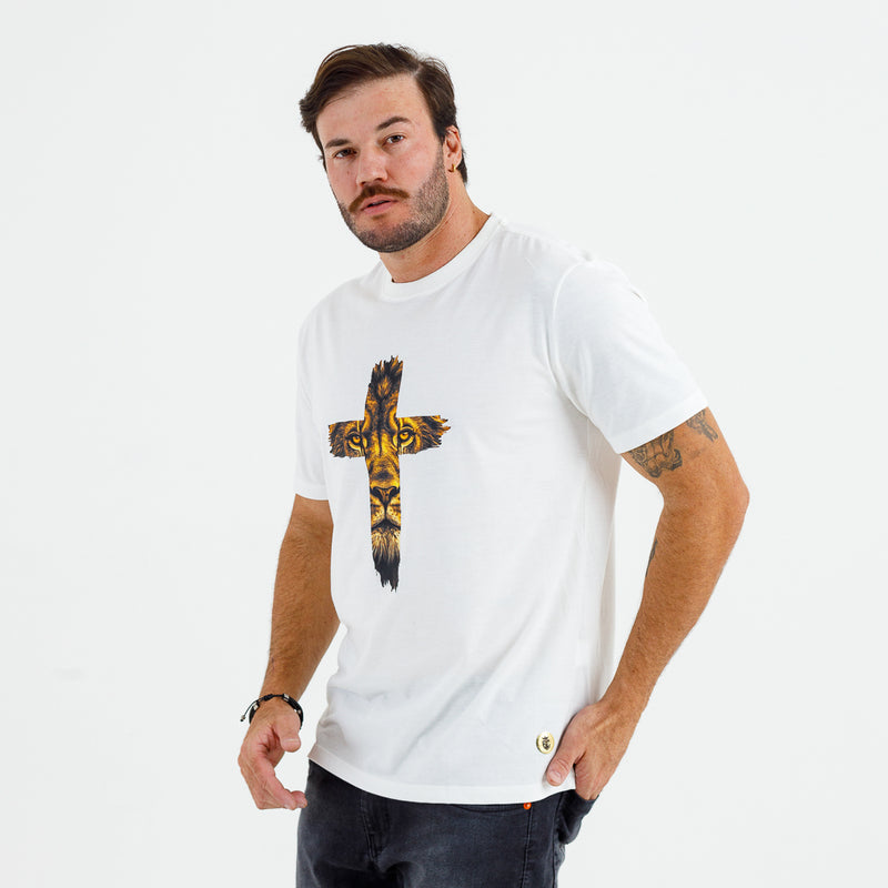 Camiseta Masculina Off White Cruz Leão Dourado