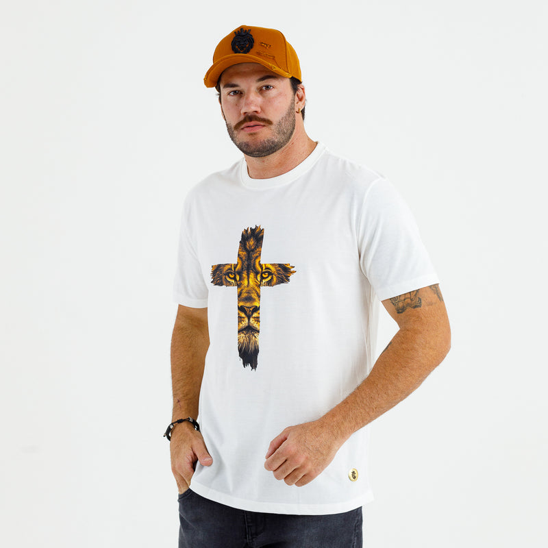 Camiseta Masculina Off White Cruz Leão Dourado