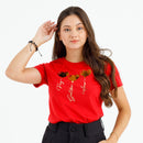 Camiseta Feminina Vermelha Coração Paz Amor Dourado