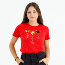 Camiseta Feminina Vermelha Coração Paz Amor Dourado