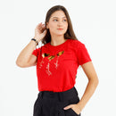 Camiseta Feminina Vermelha Coração Paz Amor Dourado