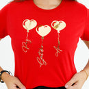 Camiseta Feminina Vermelha Coração Paz Amor Dourado