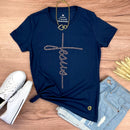 Camiseta Feminina Azul Jesus Strass