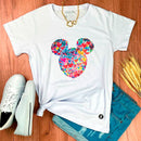 Camiseta Feminina Branca Mickey Corações