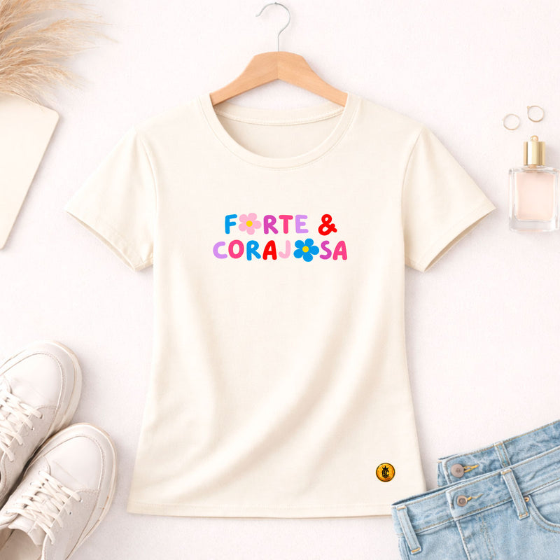 Camiseta Feminina Off White  Forte & Corajosa