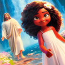 T-Shirt Infantil Vermelha Menina Jesus