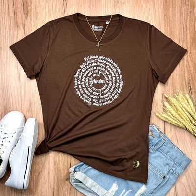 Camiseta Feminina Marrom Oração Pai Nosso