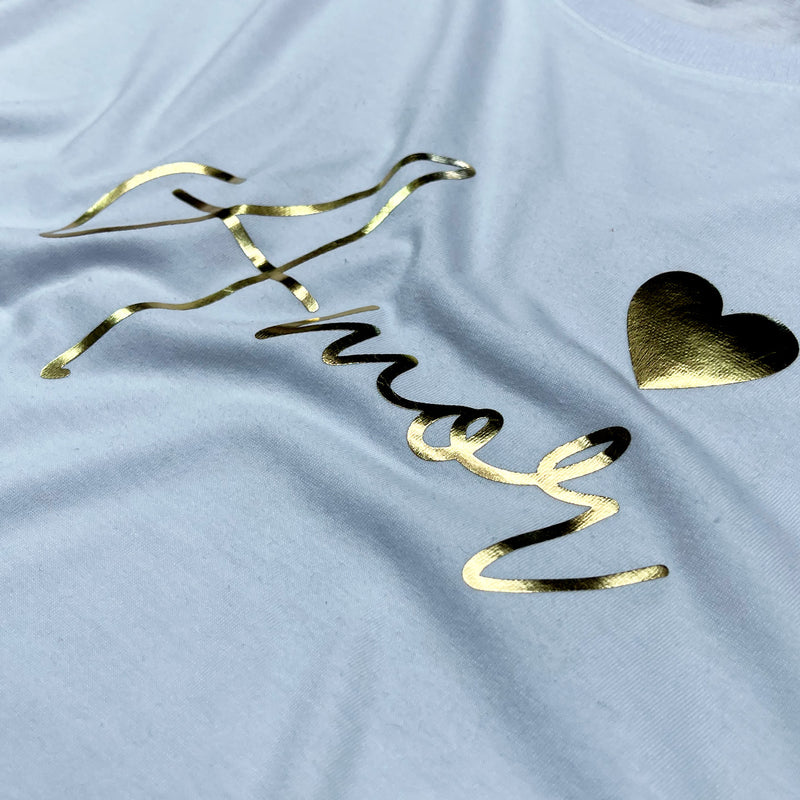 Camiseta Feminina Branca Amor Coração Dourado