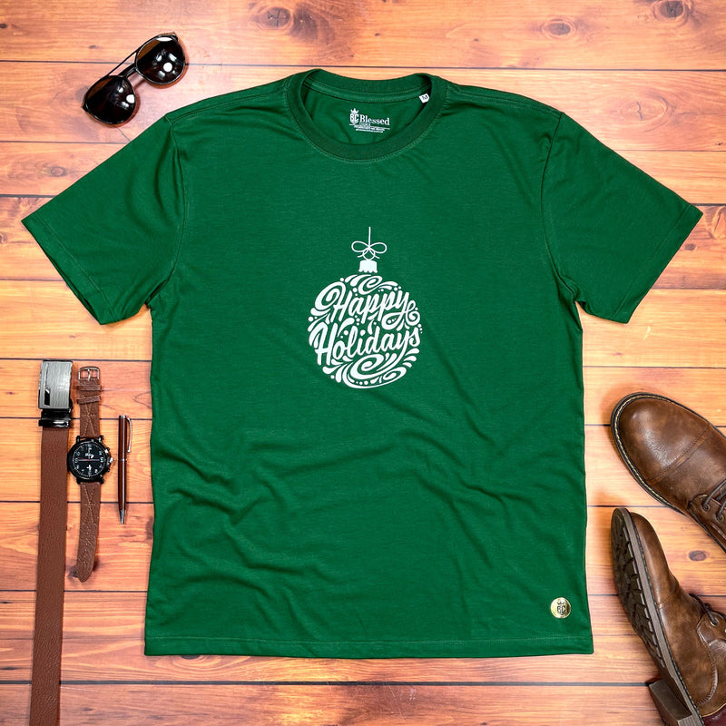 Camiseta Masculina Verde Happy Holidays