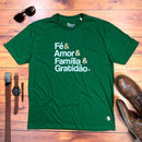 Camiseta Masculina Verde Fé & Amor Dourado