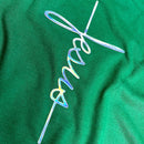 Camiseta Feminina Verde Aplique Cruz Jesus